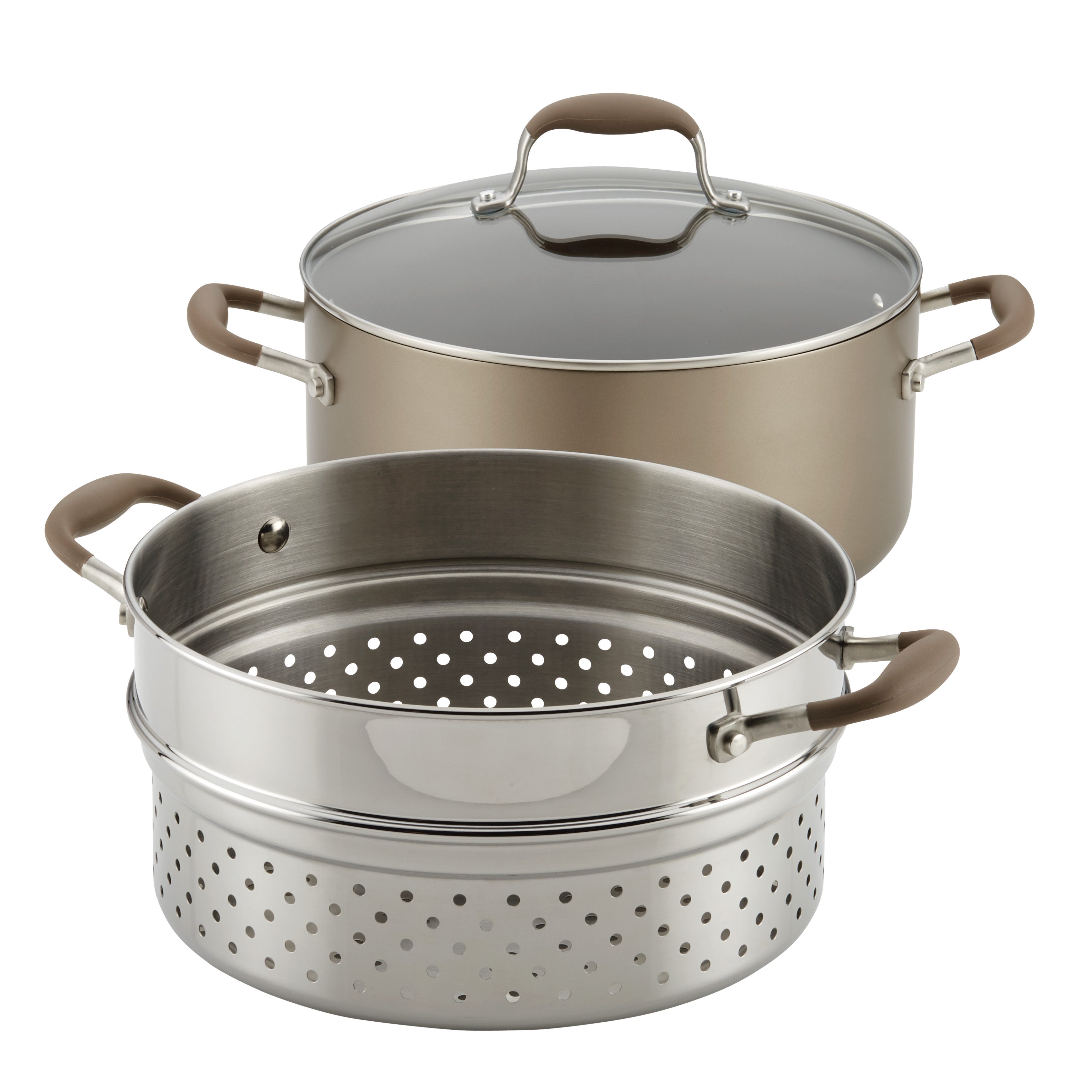 Anolon Advanced Umber Hard-Anodized Dutch Oven Multipurpose Steamer Set, 8.5 Quart, Light Brown