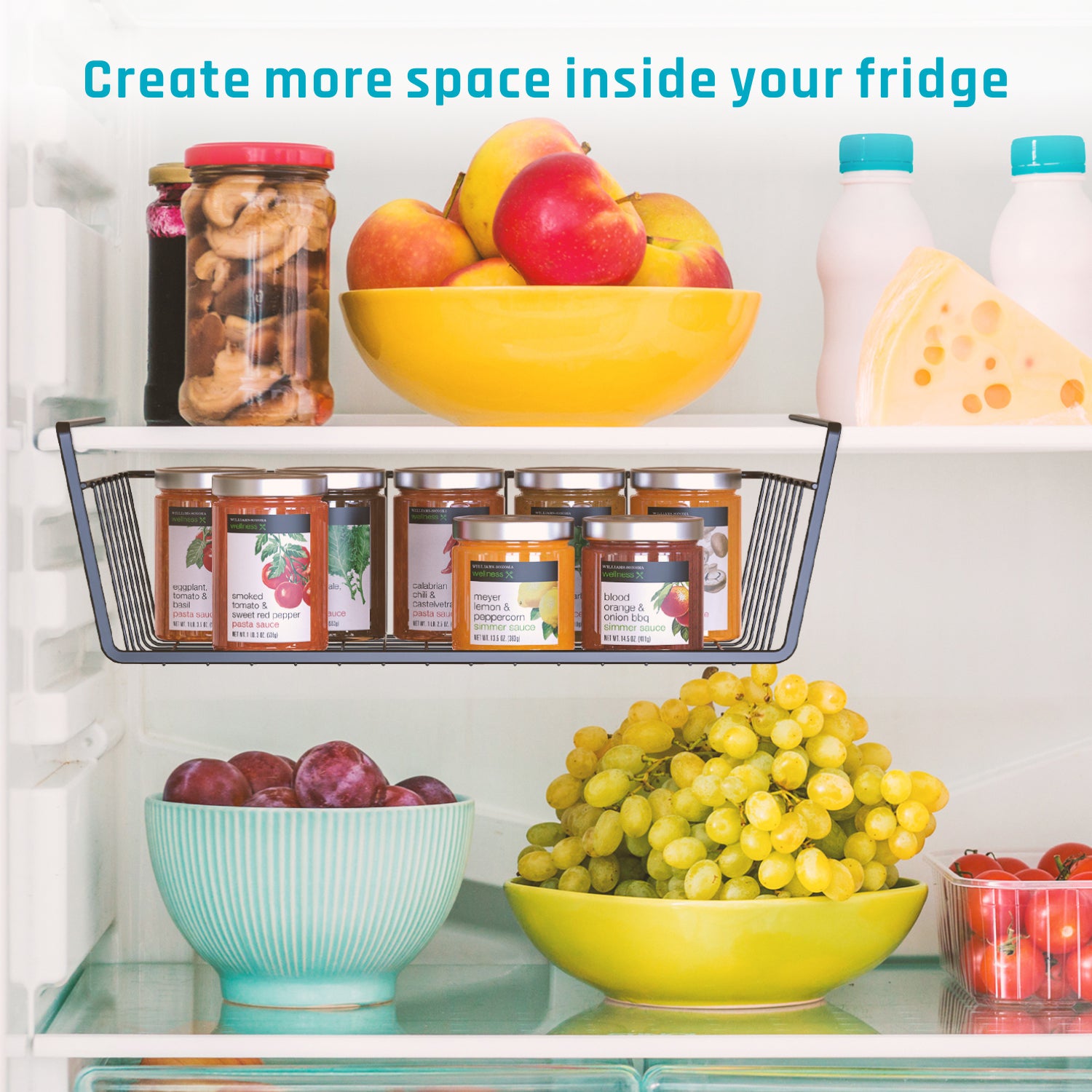iSPECLE 4 Pack Under Shelf Basket Storage Organizer Hanging Baskets, 16.75"x10.25"x3.5", Black