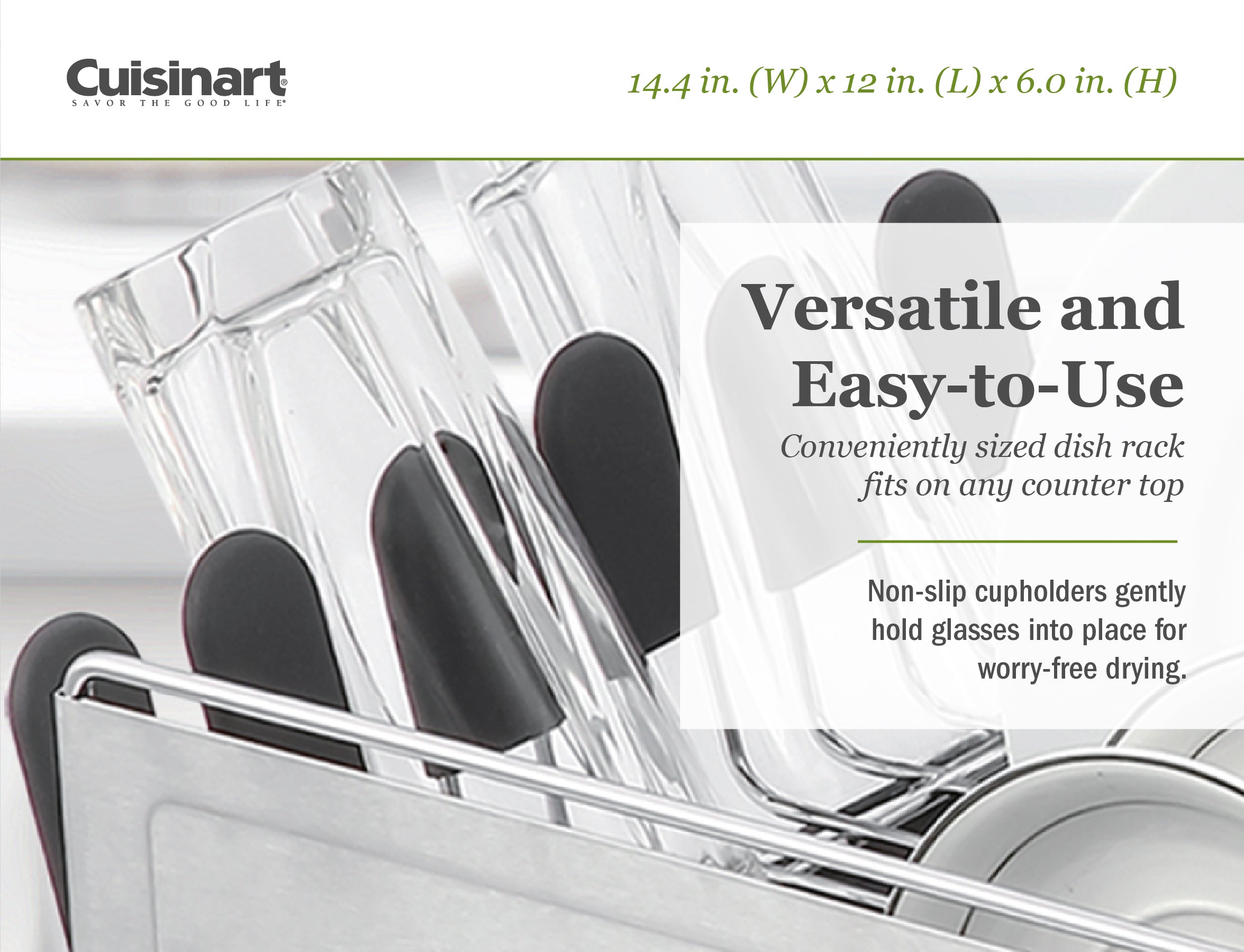 Cuisinart Stainless Steel Dish Drying Rack,14.4” x 12” x 6”- Stainless Steel/Black