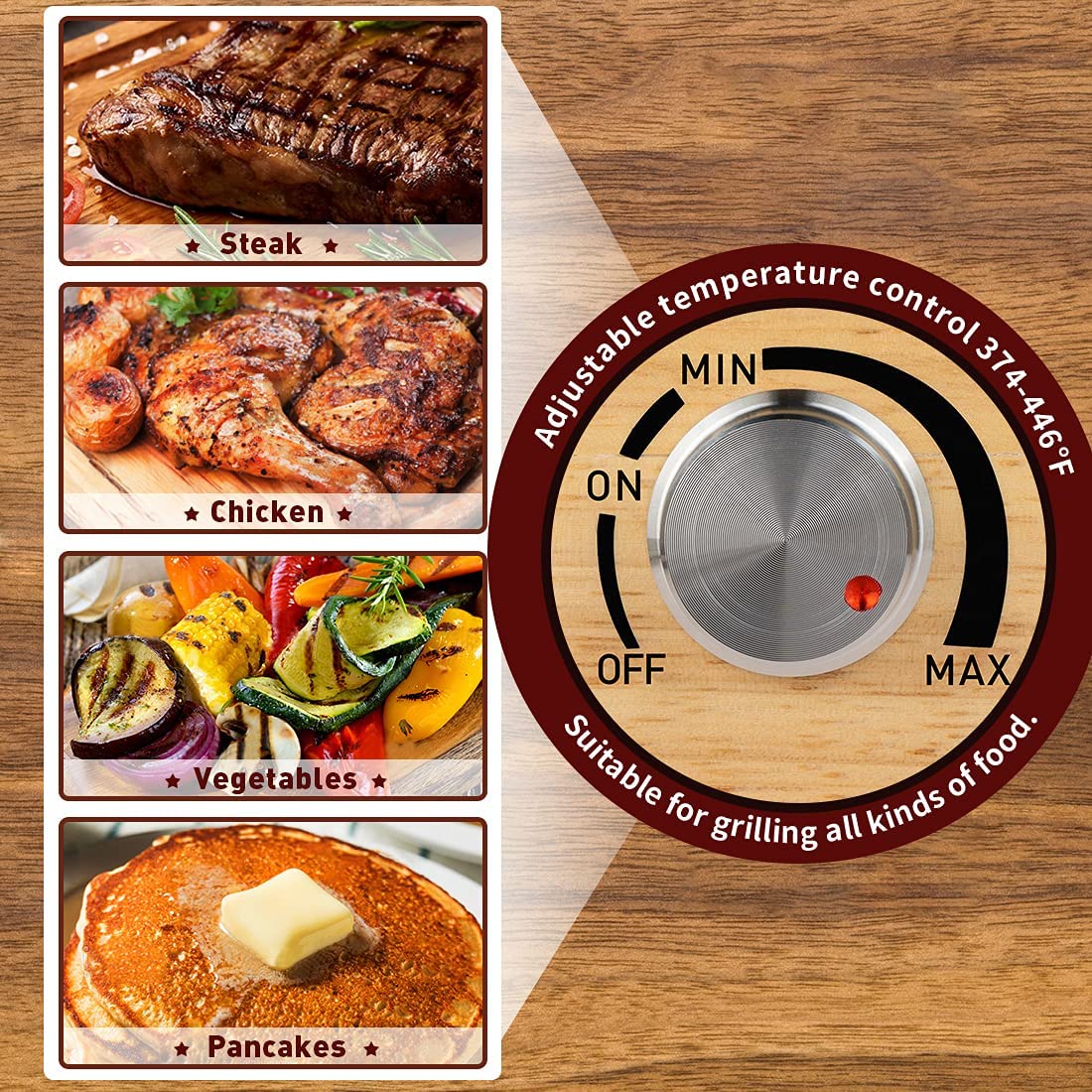 Indoor Grill COKLAI Raclette Grill Table Electric Grill Reversible Non-stick Plate with 8 Trays and Wooden Spatulas