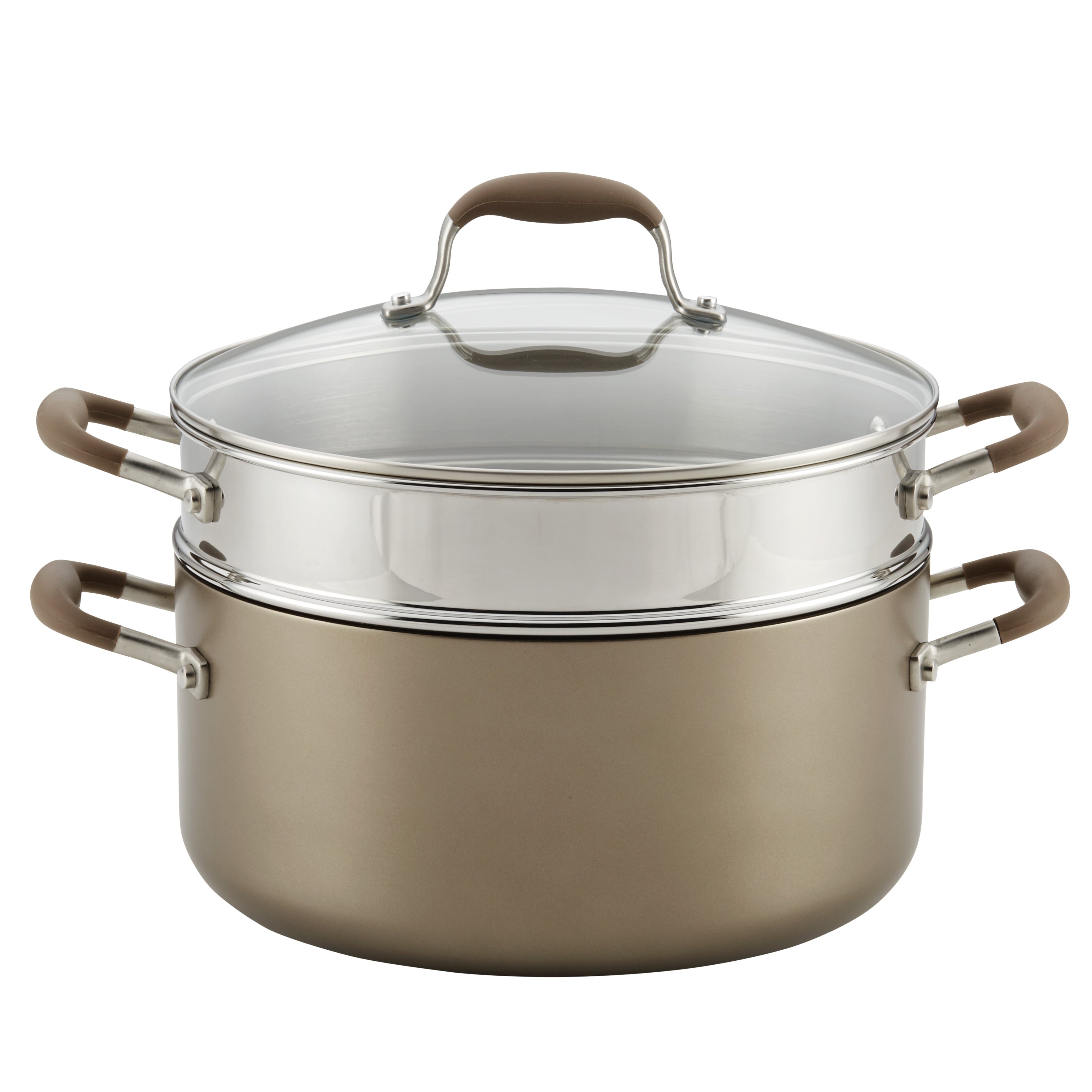 Anolon Advanced Umber Hard-Anodized Dutch Oven Multipurpose Steamer Set, 8.5 Quart, Light Brown