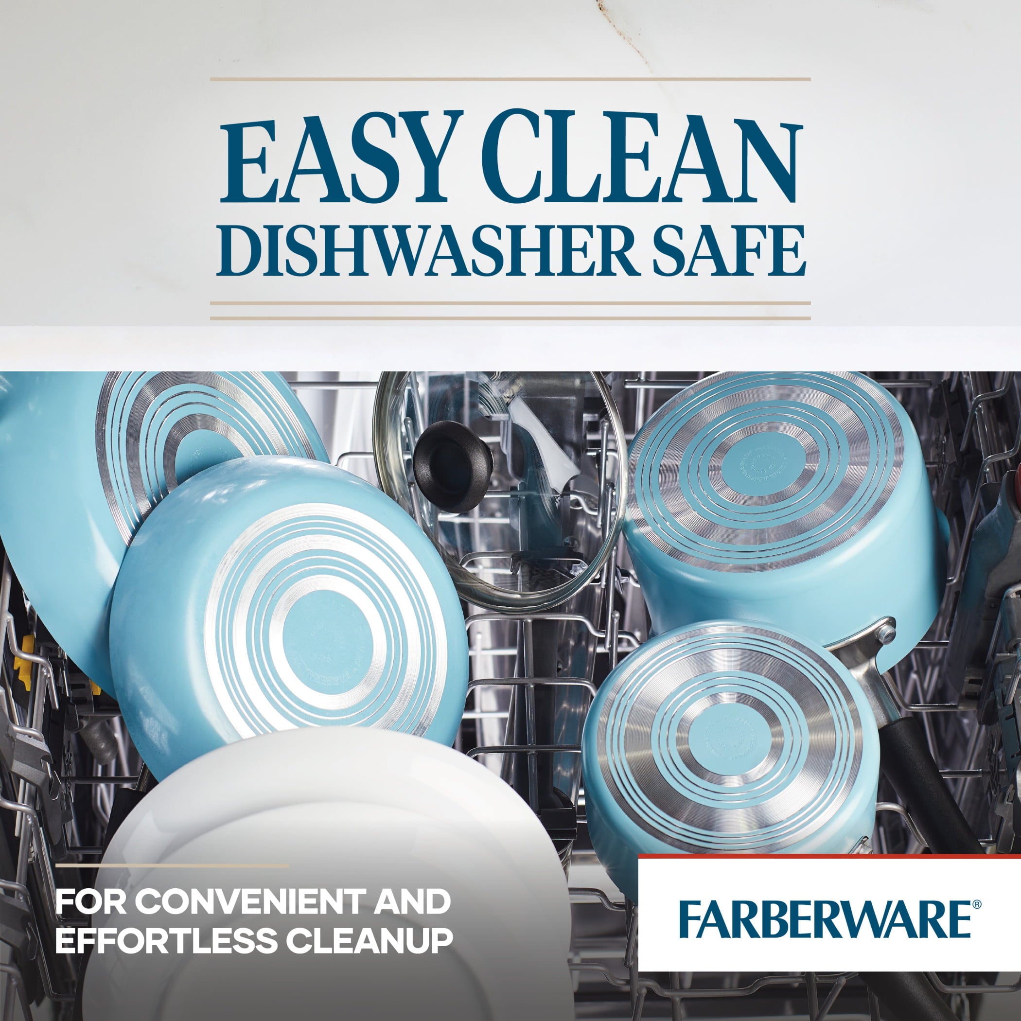Farberware 20 Pc Easy Clean Aluminum Nonstick Cookware Pots and Pans Set, Aqua
