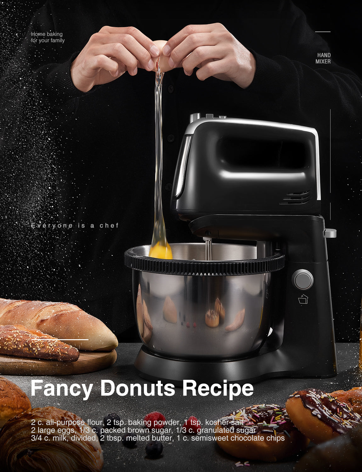 AICOOK Electric Beater, with 3.5 Liter Bowl (360 ° Uniform Rotation), 5 Speed Plus Turbo Stand Mixers with 2 Whisks and 2 Dough Hooks for Dough, Cream, Cake, Eject Function