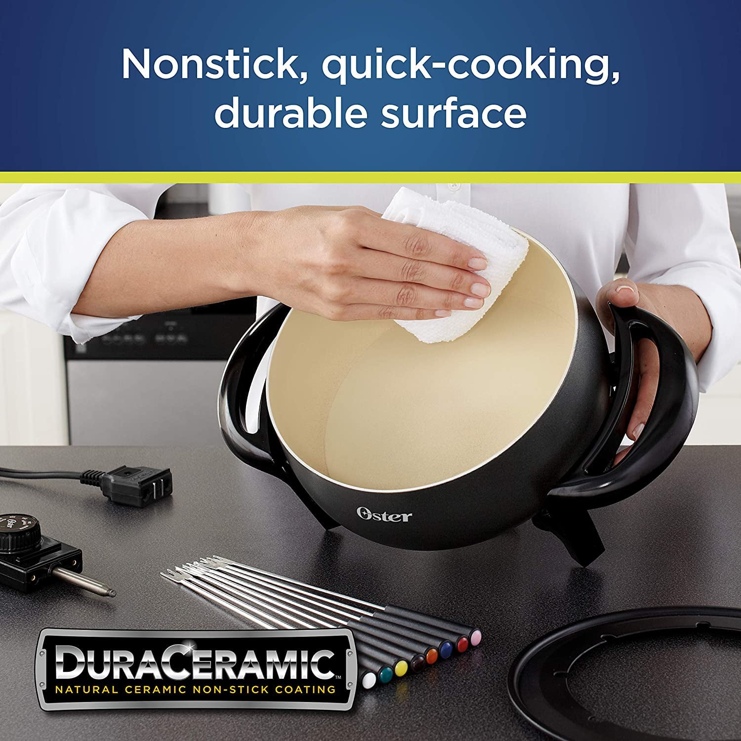 Oster Titanium Infused DuraCeramic 3 Quart Fondue Pot in Grey