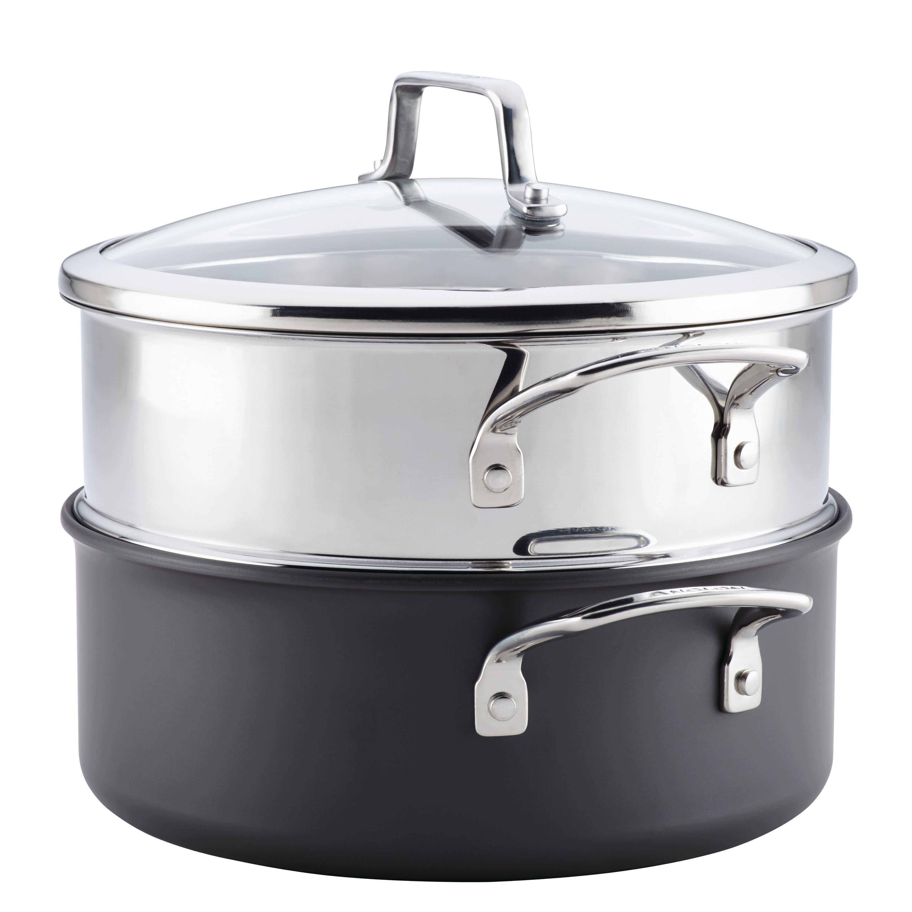 Anolon Authority Hard-Anodized Non-stick Covered Dutch Oven with Steamer Insert, 5 Quart, Gray
