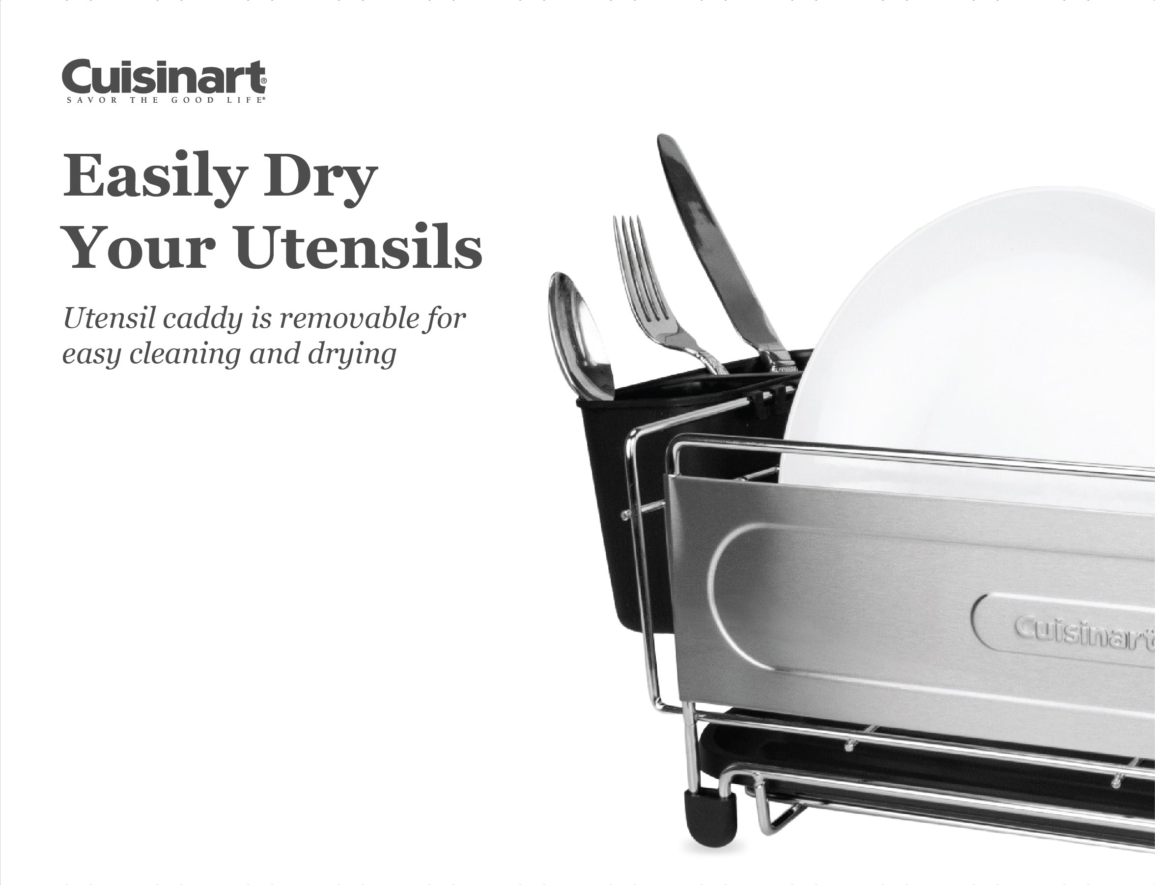 Cuisinart Stainless Steel Dish Drying Rack,14.4” x 12” x 6”- Stainless Steel/Black