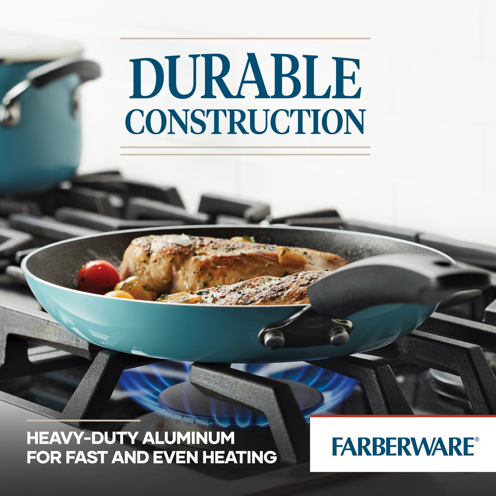 Farberware 20 Pc Easy Clean Aluminum Nonstick Cookware Pots and Pans Set, Aqua
