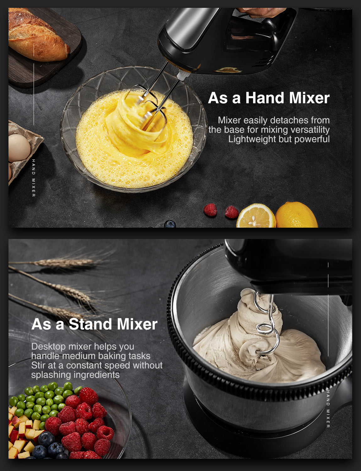 AICOOK Electric Beater, with 3.5 Liter Bowl (360 ° Uniform Rotation), 5 Speed Plus Turbo Stand Mixers with 2 Whisks and 2 Dough Hooks for Dough, Cream, Cake, Eject Function