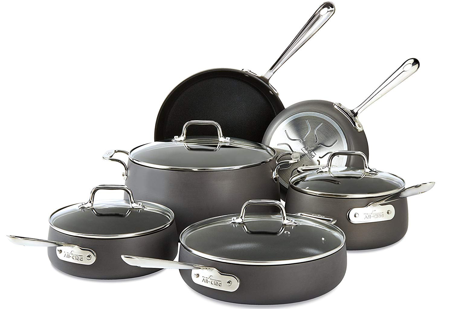 All-Clad E785SC64 Ha1 Nonstick Dishwasher Safe Cookware Set, 10-Piece, Black