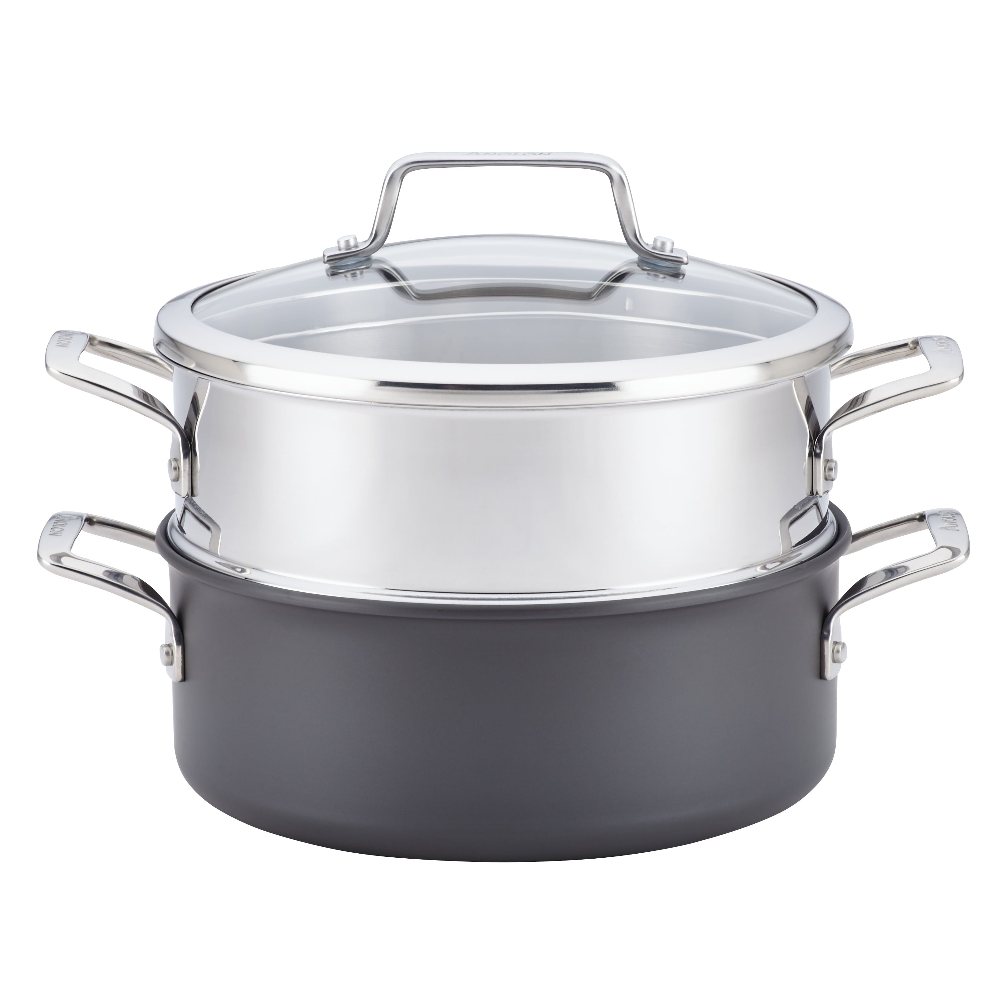 Anolon Authority Hard-Anodized Non-stick Covered Dutch Oven with Steamer Insert, 5 Quart, Gray