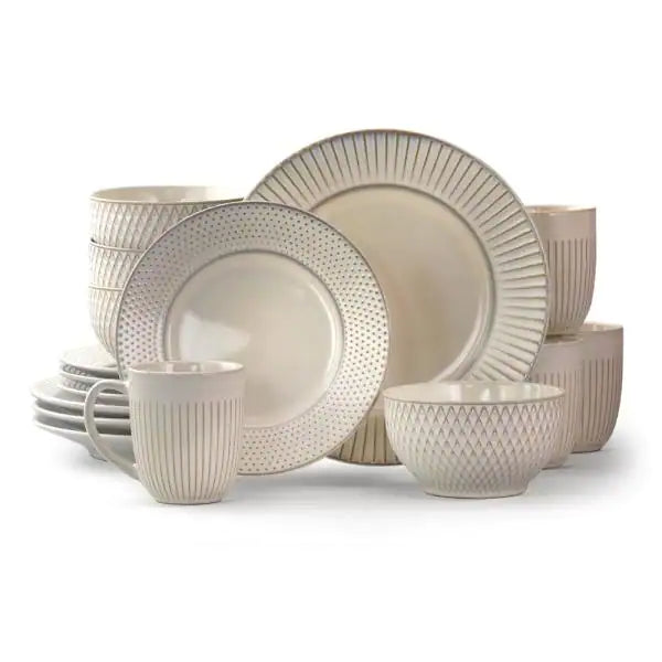 Elama Market Finds 16-Piece Contemporary White Stoneware Dinnerware Set (Service for 4)