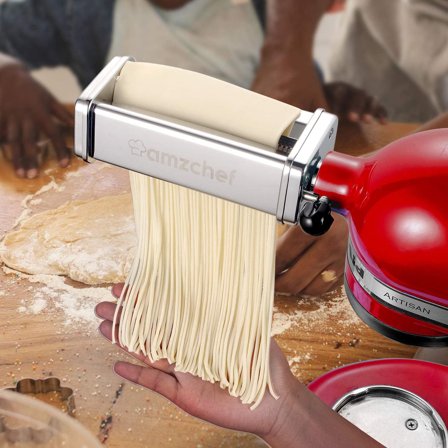 amzchef Pasta Maker Attachments Set for KitchenAid Stand Mixers, Fettuccine Cutter