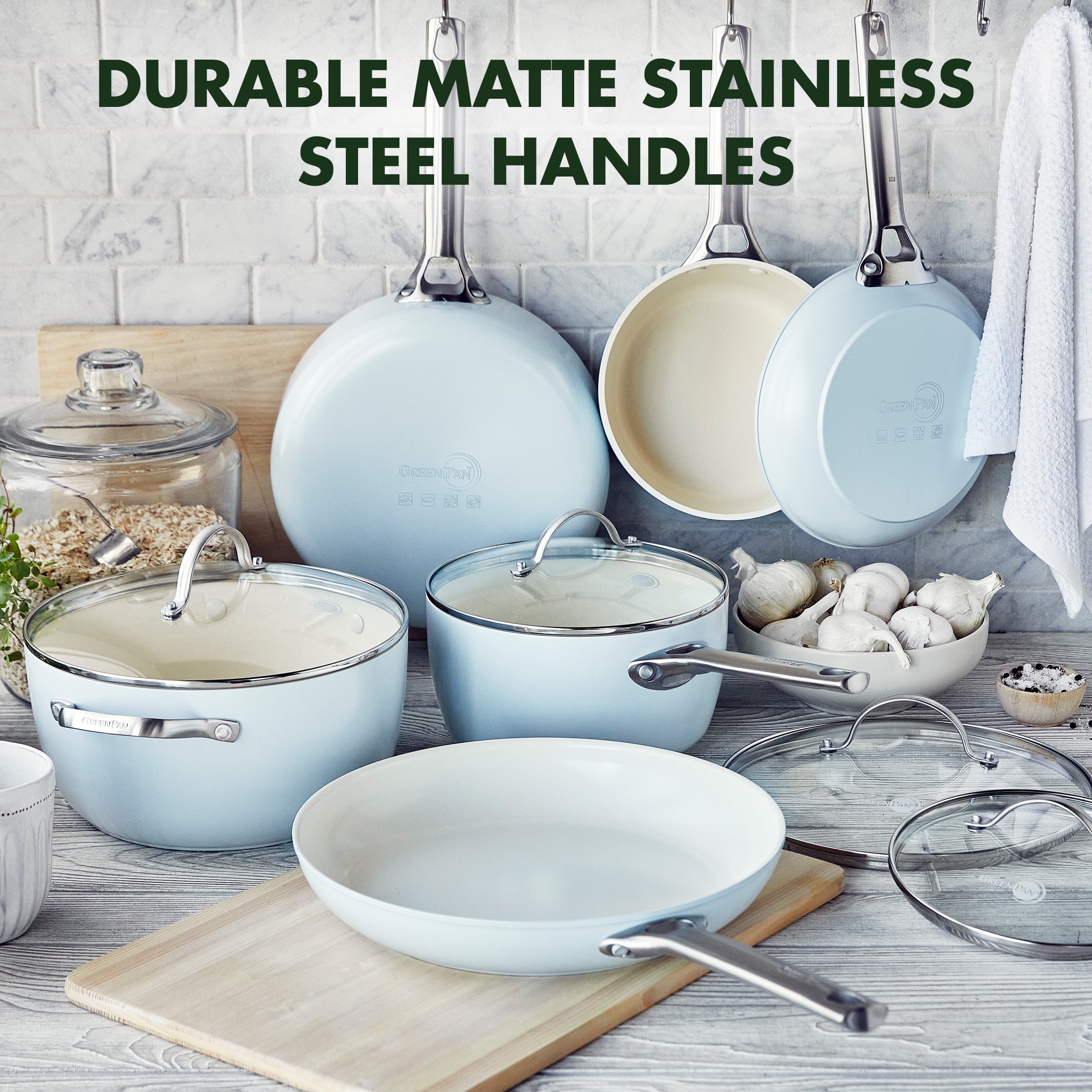 GreenPan Padova Ceramic Non-Stick 10-Piece Cookware Set, Light Blue