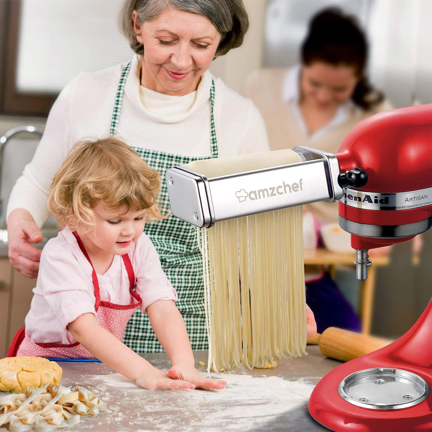 amzchef Pasta Maker Attachments Set for KitchenAid Stand Mixers, Fettuccine Cutter