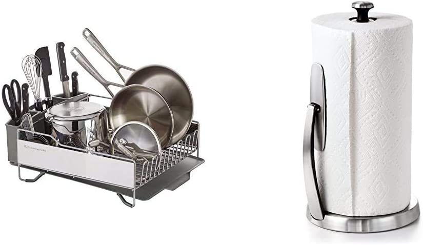 Full Size Dish Rack, Light Grey & OXO Good Grips SimplyTear Paper Towel Holder - Stainless Steel