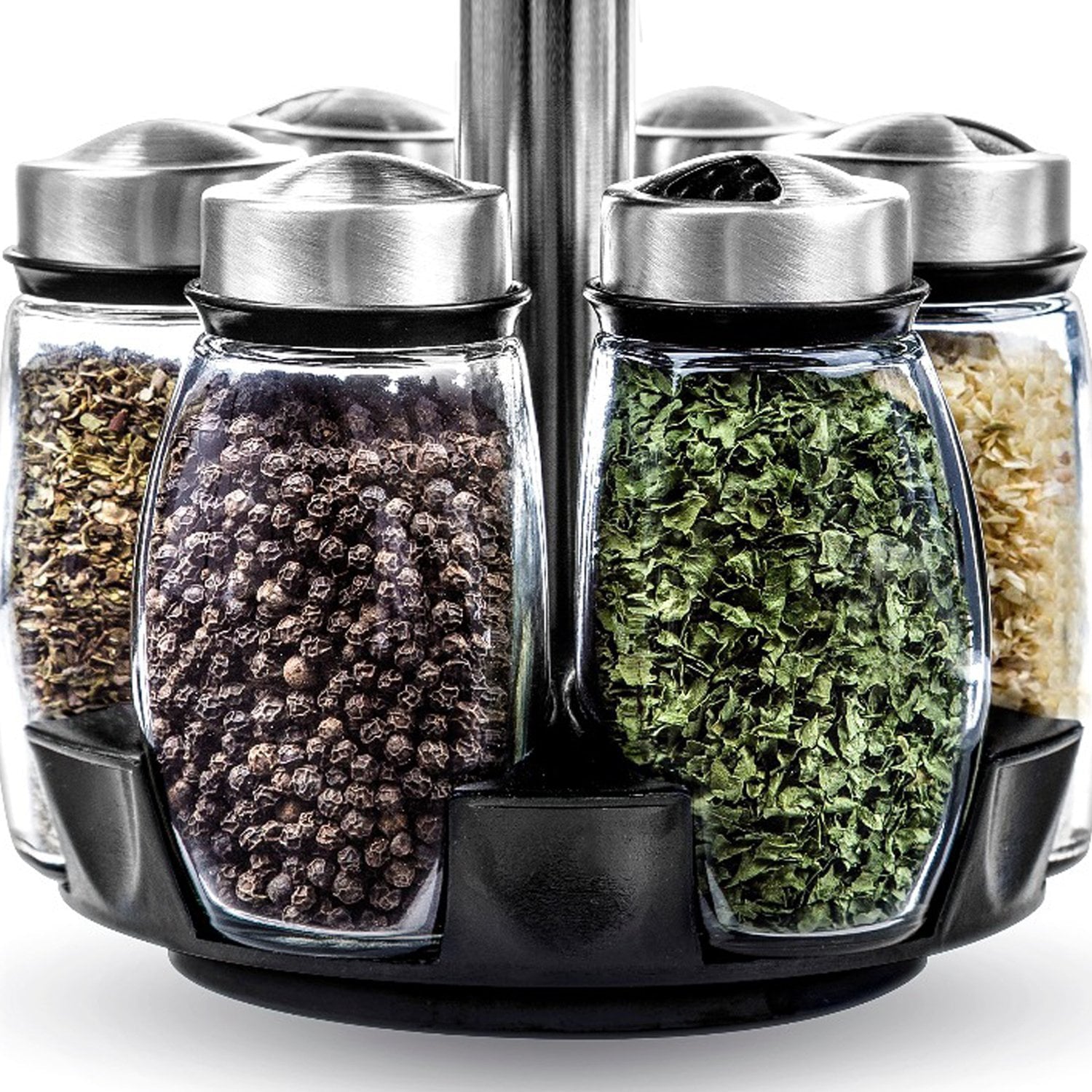 Belwares Spice Jar Rack, 12 Durable Glass Jars in Sleek & Attractive Carousel