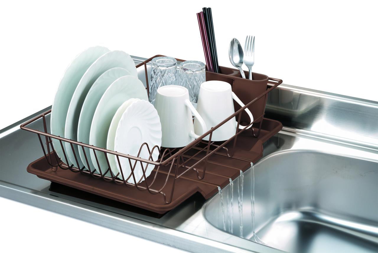 Home Basics 3 Piece Rust-Resistant Vinyl Dish Drainer with Self-Draining Drip Tray