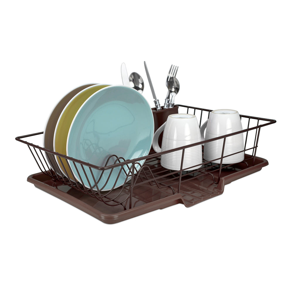 Home Basics 3 Piece Rust-Resistant Vinyl Dish Drainer with Self-Draining Drip Tray