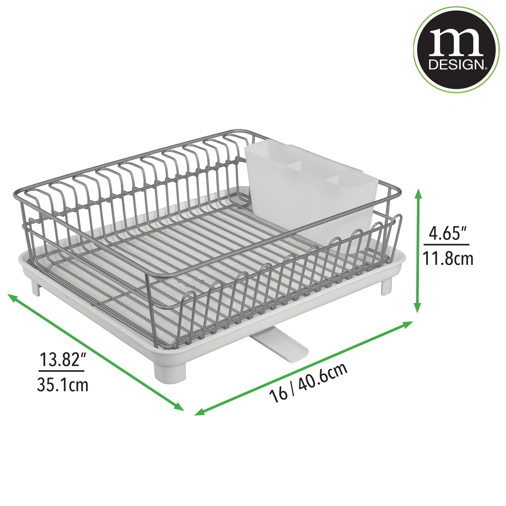 mDesign Alloy Steel Sink Dish Drying Rack Holder with Plastic Swivel Spout Drainboard Tray