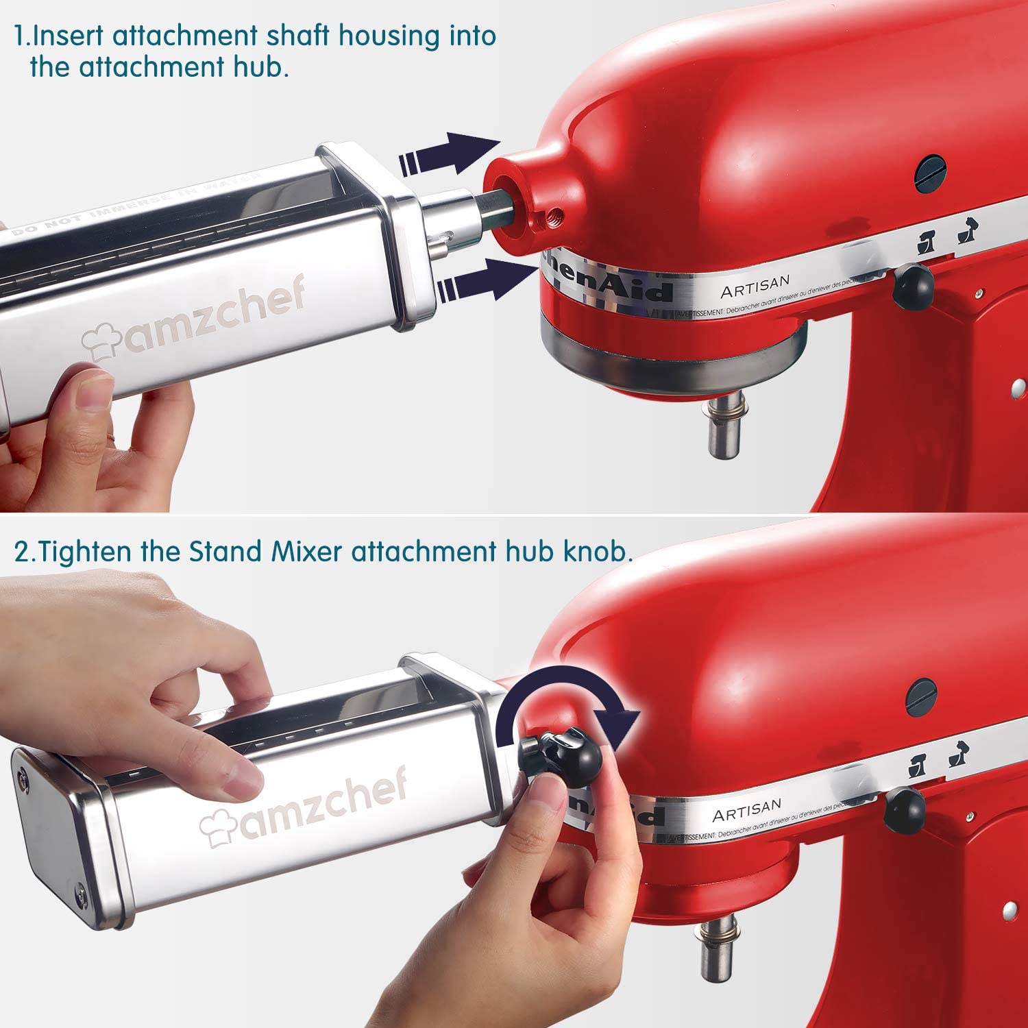 amzchef Pasta Maker Attachments Set for KitchenAid Stand Mixers, Fettuccine Cutter