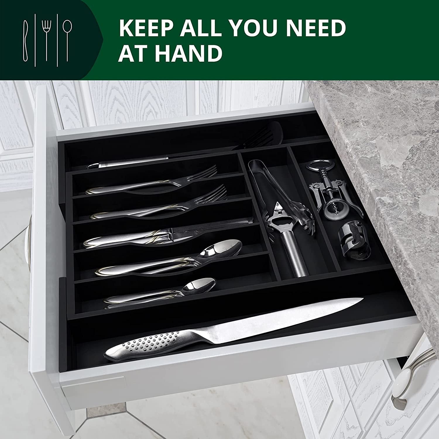ROYAL CRAFT WOOD Luxury Bamboo Kitchen Drawer Organizer - Silverware Organizer