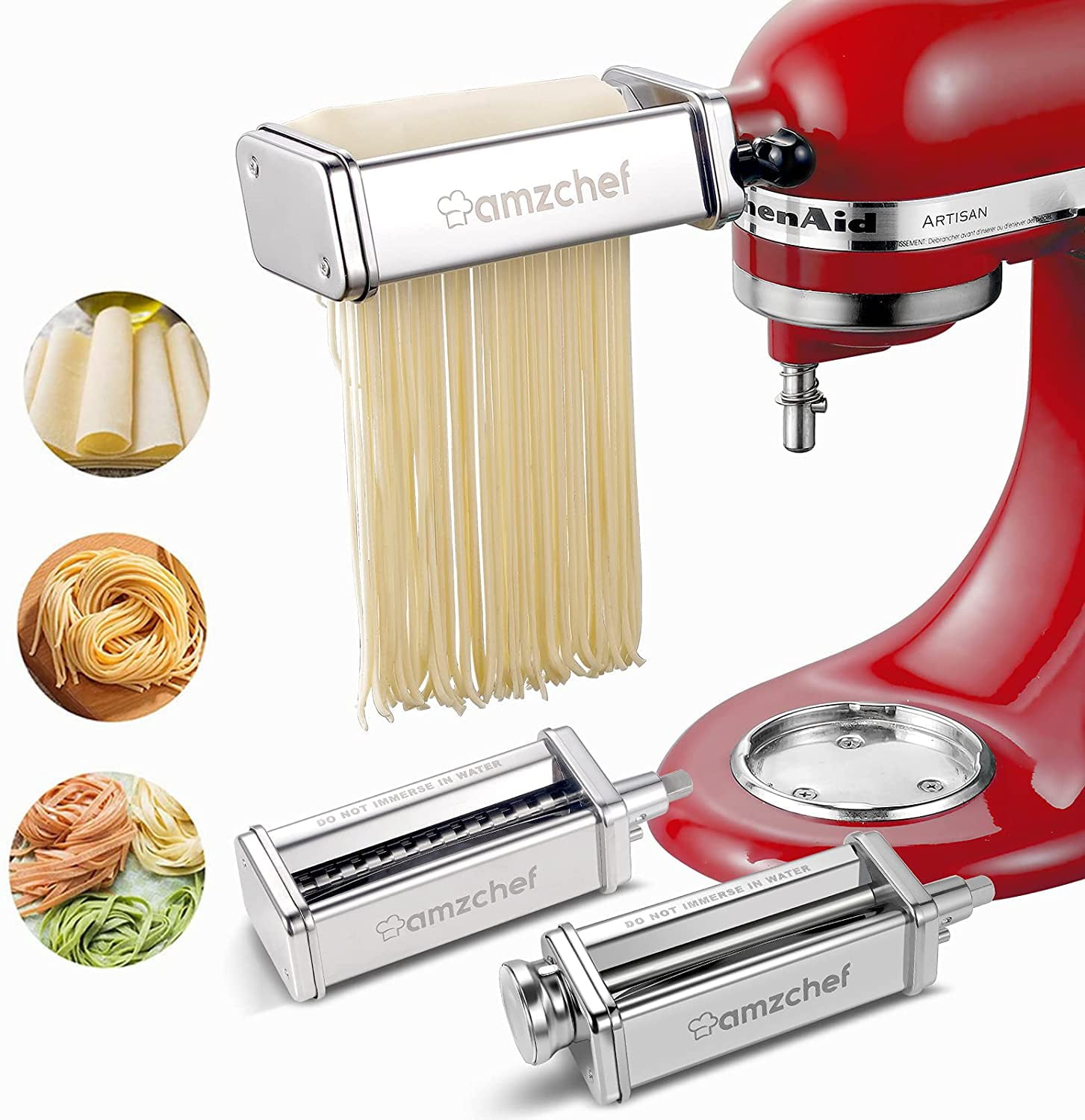 amzchef Pasta Maker Attachments Set for KitchenAid Stand Mixers, Fettuccine Cutter