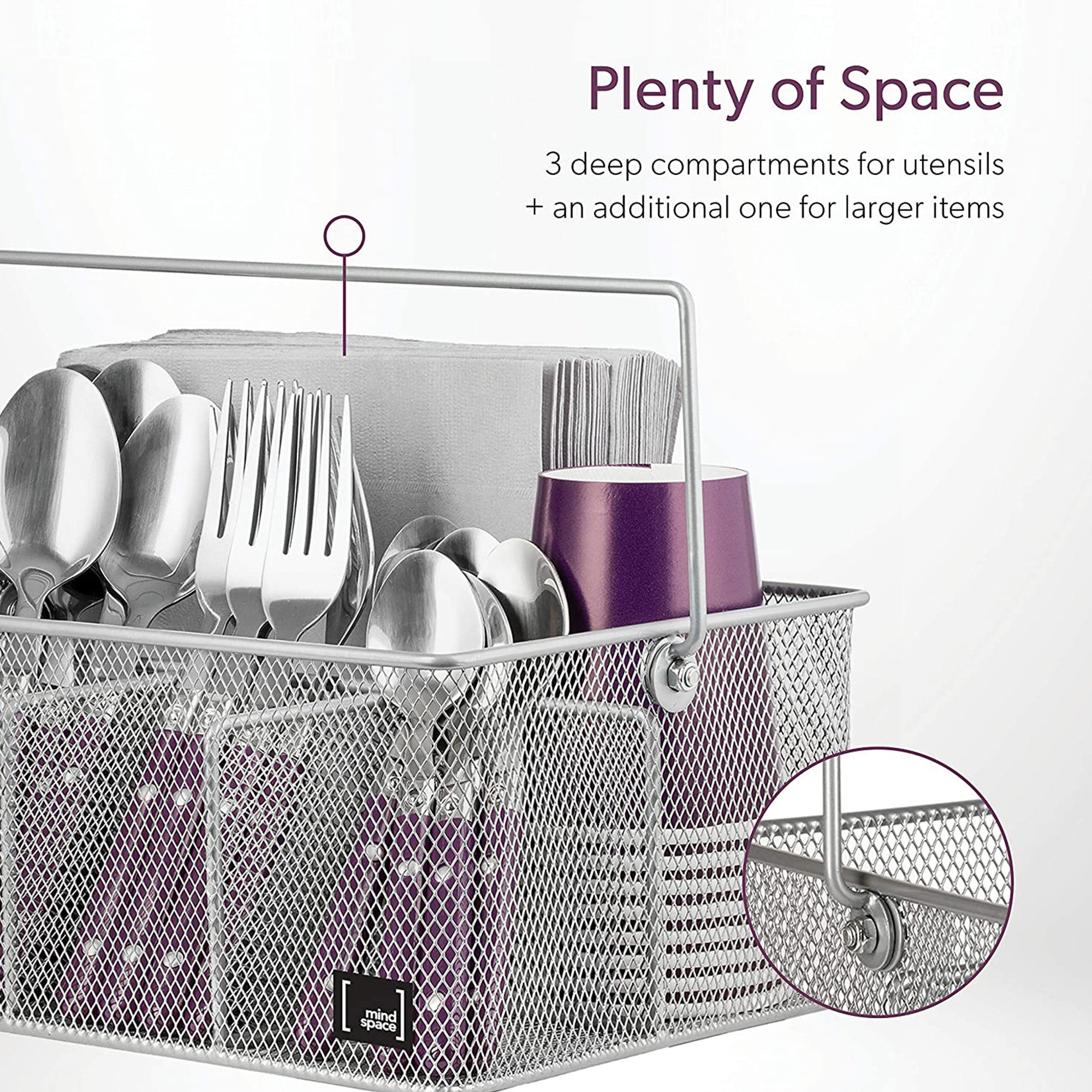 Mindspace Utensil Holder with 4 Compartments Kitchen Organization for Utensils Seasoning Organizer Silver