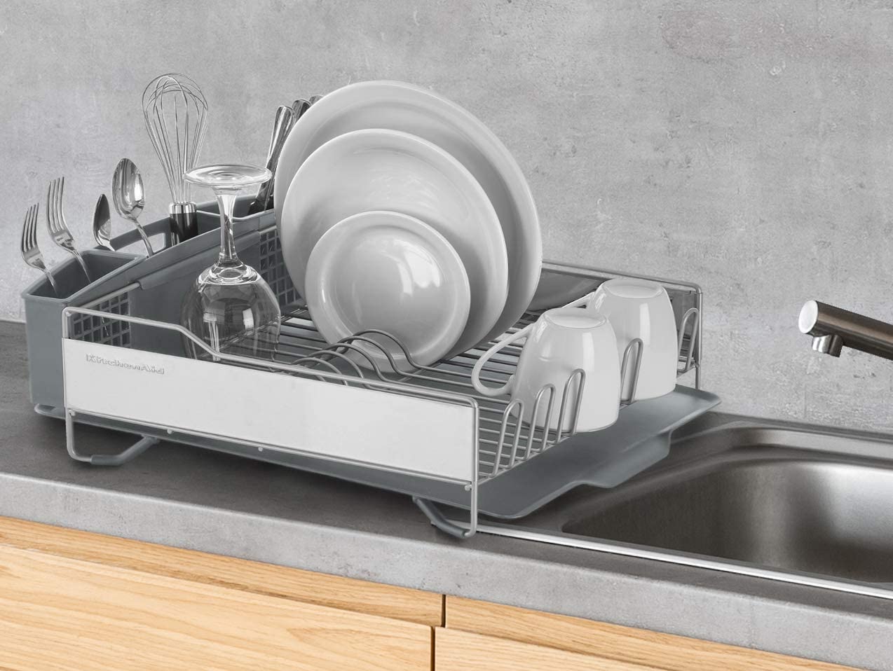 Full Size Dish Rack, Light Grey & OXO Good Grips SimplyTear Paper Towel Holder - Stainless Steel