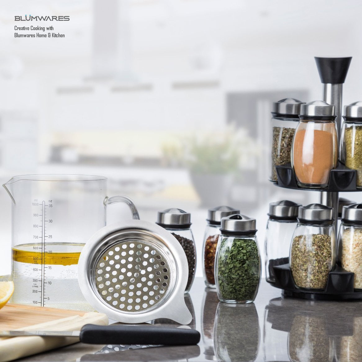Belwares Spice Jar Rack, 12 Durable Glass Jars in Sleek & Attractive Carousel