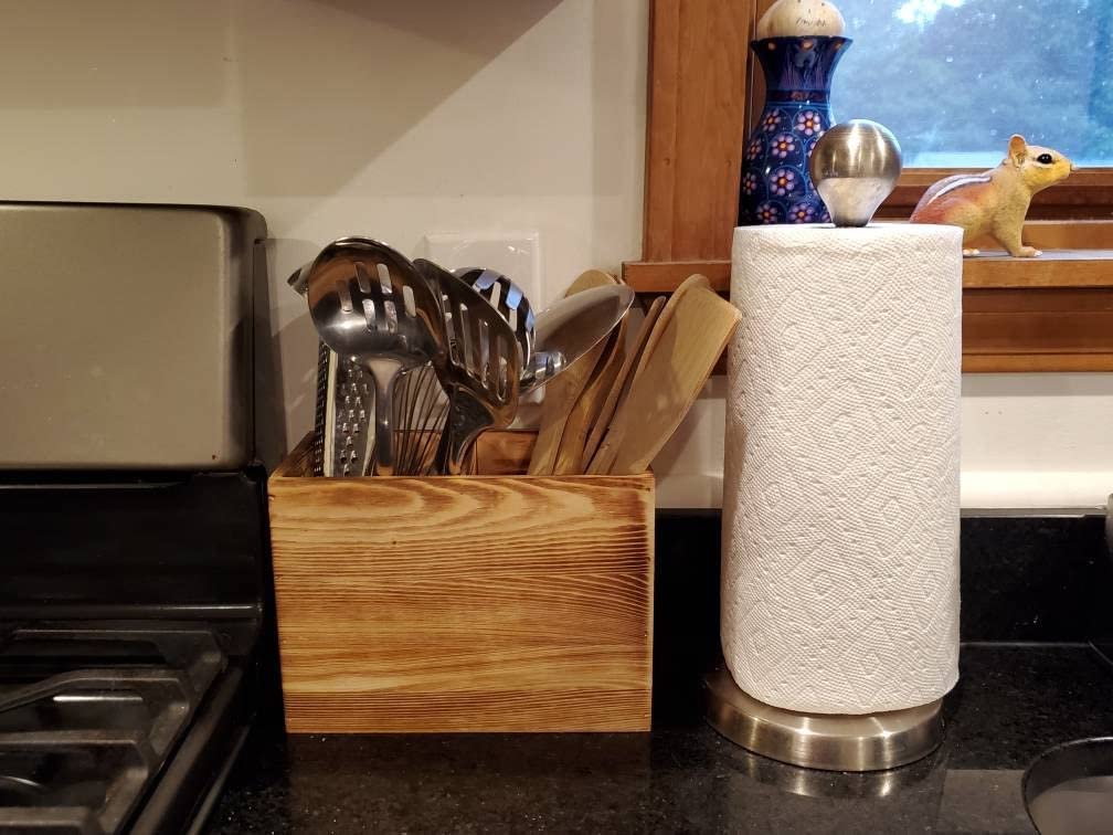 Tervis Utensil Holder in Rustic Wood Countertop Organizer