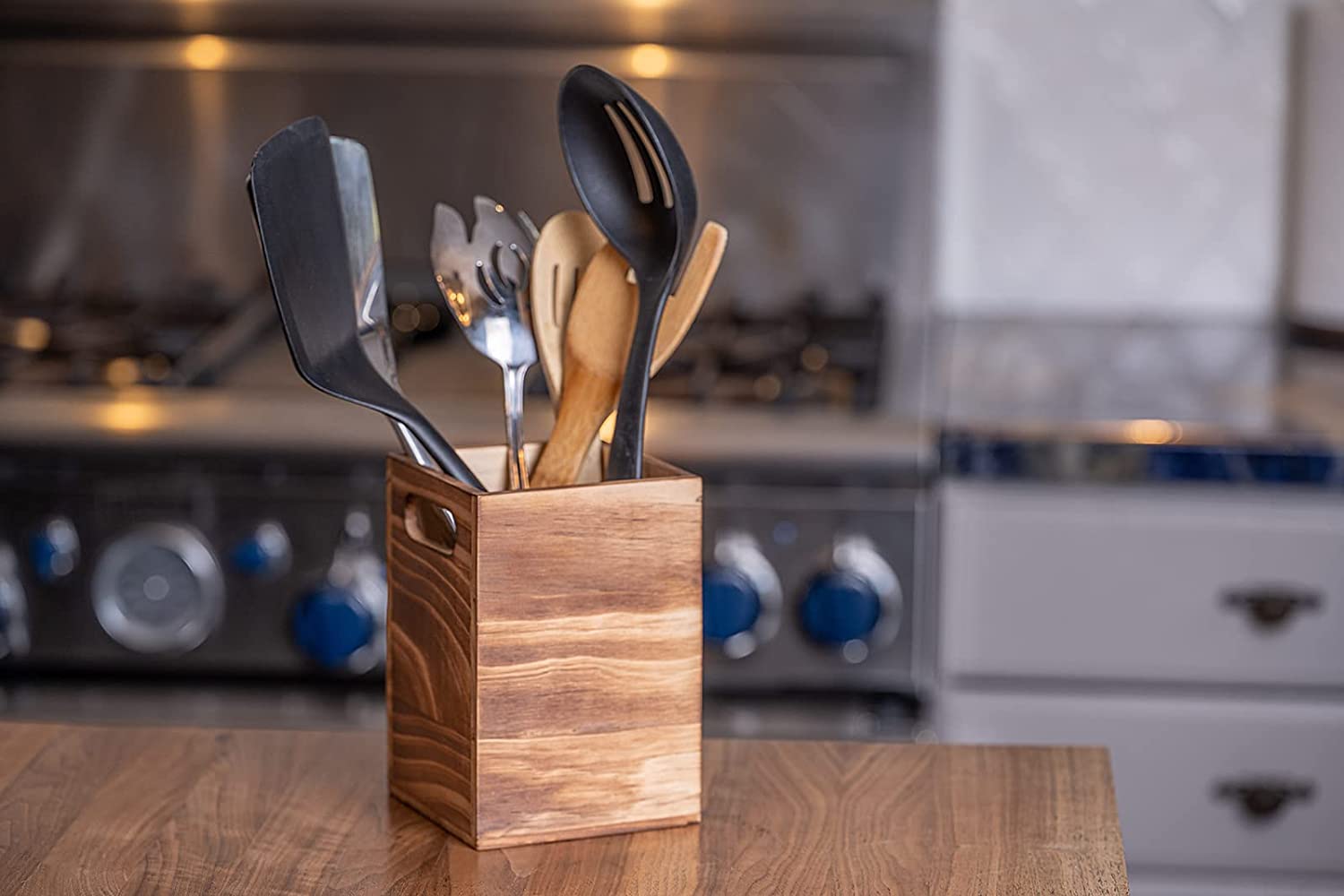 Tervis Utensil Holder in Rustic Wood Countertop Organizer