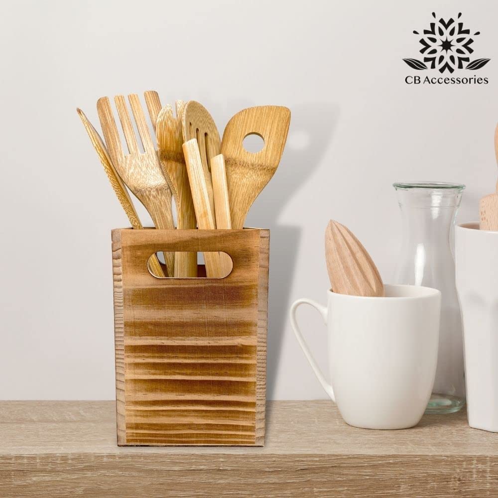 Tervis Utensil Holder in Rustic Wood Countertop Organizer