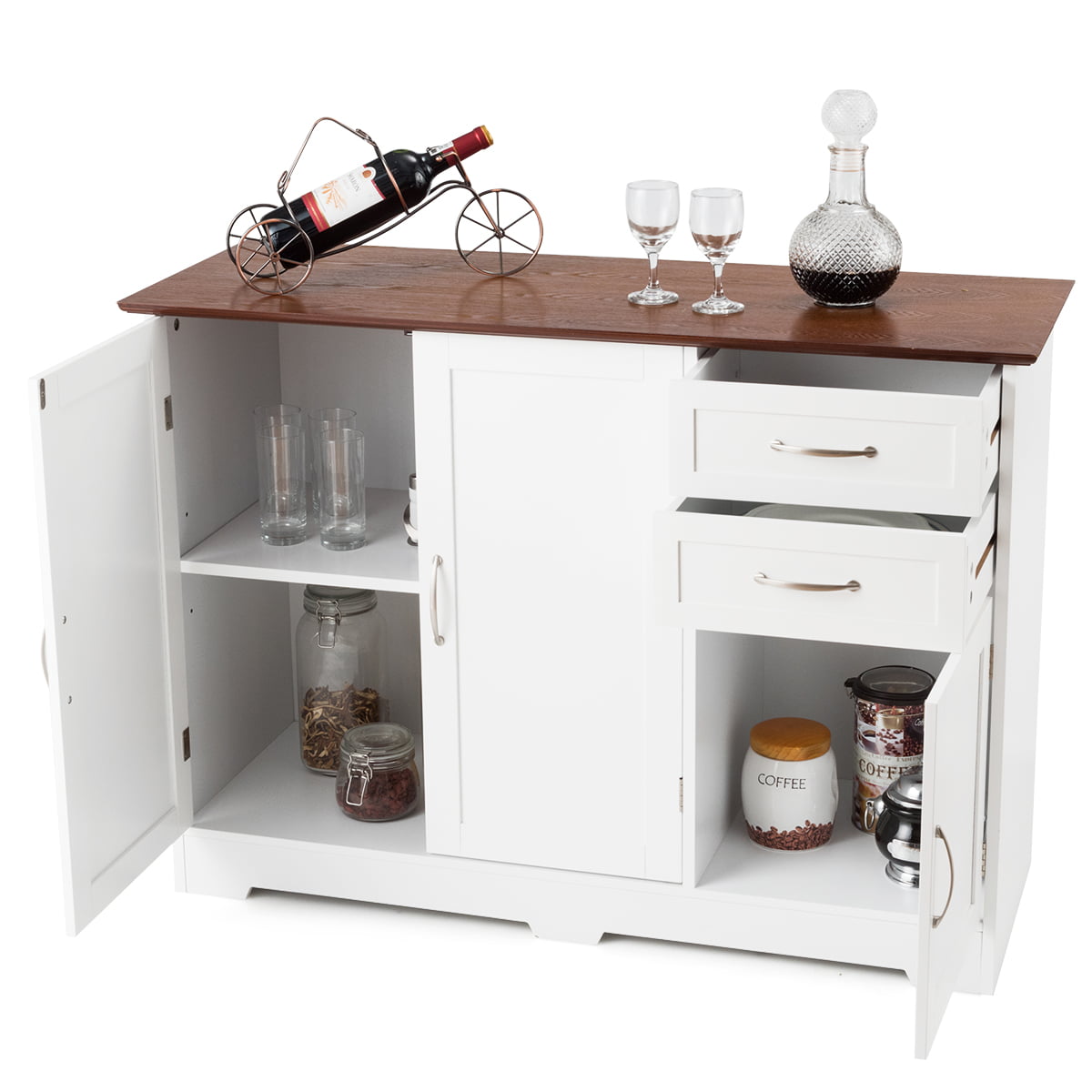 Gymax Buffet Storage Cabinet Console Table Kitchen Sideboardd Home Furni W/2 Drawers