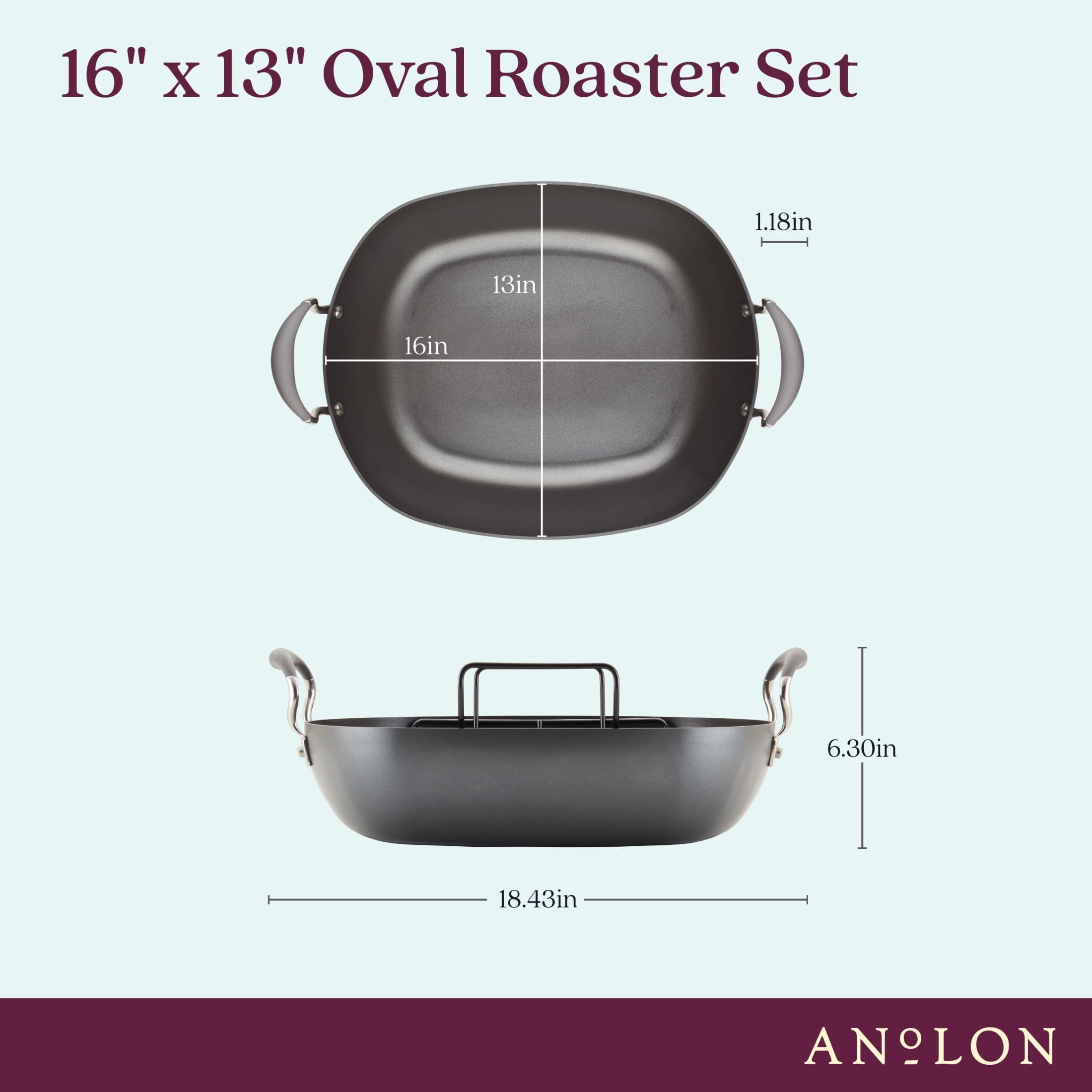 Anolon Advanced Hard Anodized Nonstick Roaster with Rack, Dark Gray