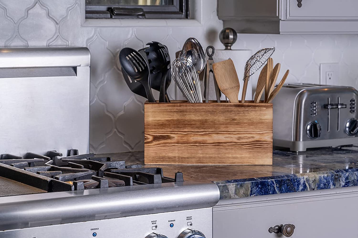 Tervis Utensil Holder in Rustic Wood Countertop Organizer