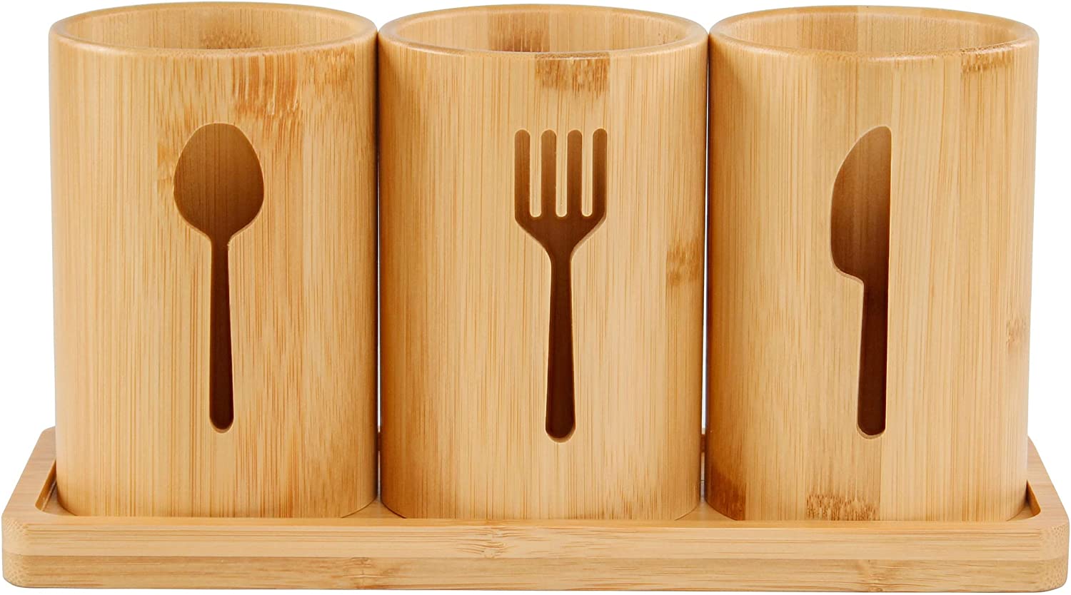 Lodge Standing Utensil Organizer Caddy - 3 Cup Bamboo Countertop Utensil Holder for Party Camping and Kitchen