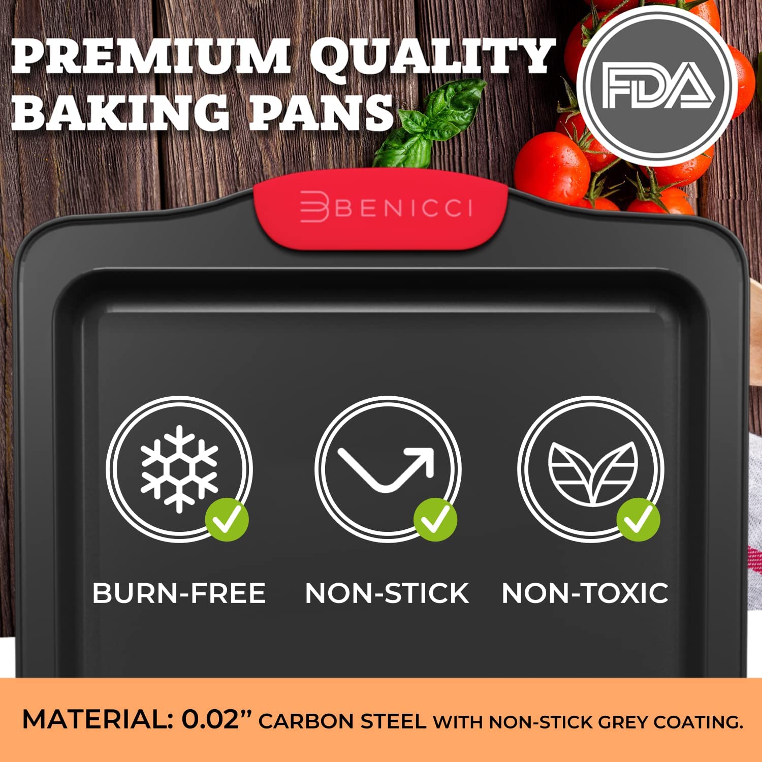 Premium Non-Stick Baking Pans Set of 4 - Includes Baking Sheet, 12 Cup Muffin Tin, Square Pan and Round Cake Pan - BPA Free, Heavy Duty, made w/ Carbon Steel - Complete Bakeware Set for Your Kitchen