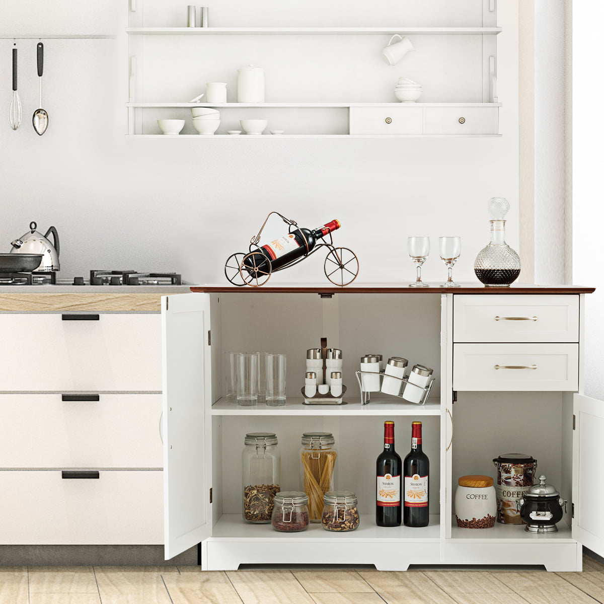 Gymax Buffet Storage Cabinet Console Table Kitchen Sideboardd Home Furni W/2 Drawers