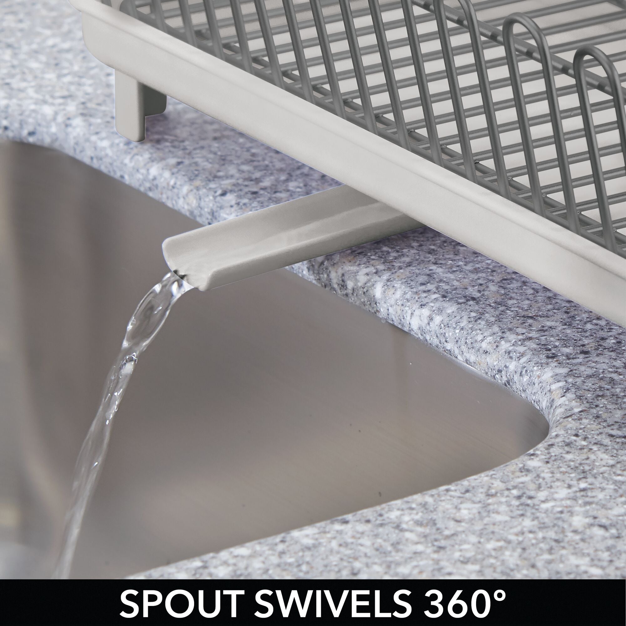 mDesign Alloy Steel Sink Dish Drying Rack Holder with Plastic Swivel Spout Drainboard Tray
