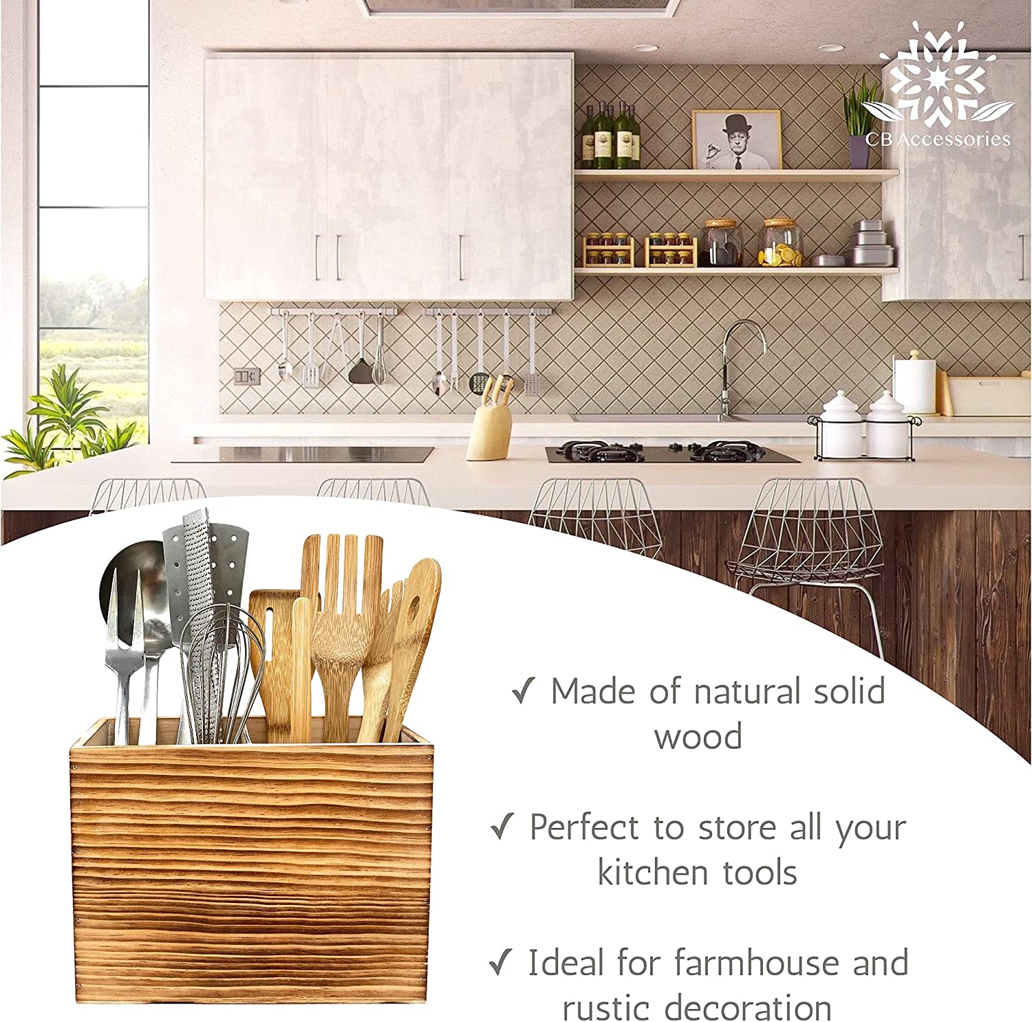 Tervis Utensil Holder in Rustic Wood Countertop Organizer