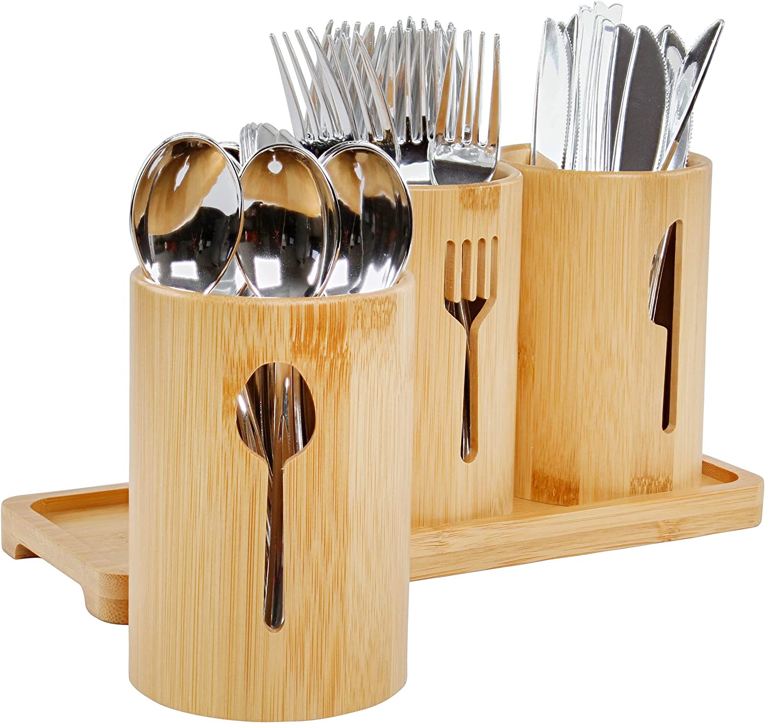 Lodge Standing Utensil Organizer Caddy - 3 Cup Bamboo Countertop Utensil Holder for Party Camping and Kitchen