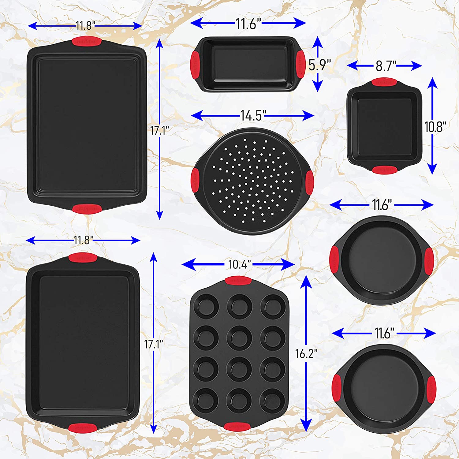 Nutrichef w/Heat Red Silicone Handles, Oven Safe