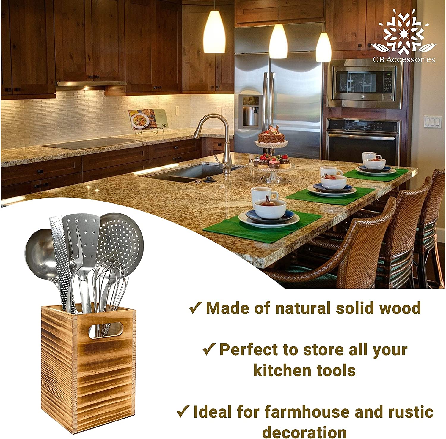 Tervis Utensil Holder in Rustic Wood Countertop Organizer