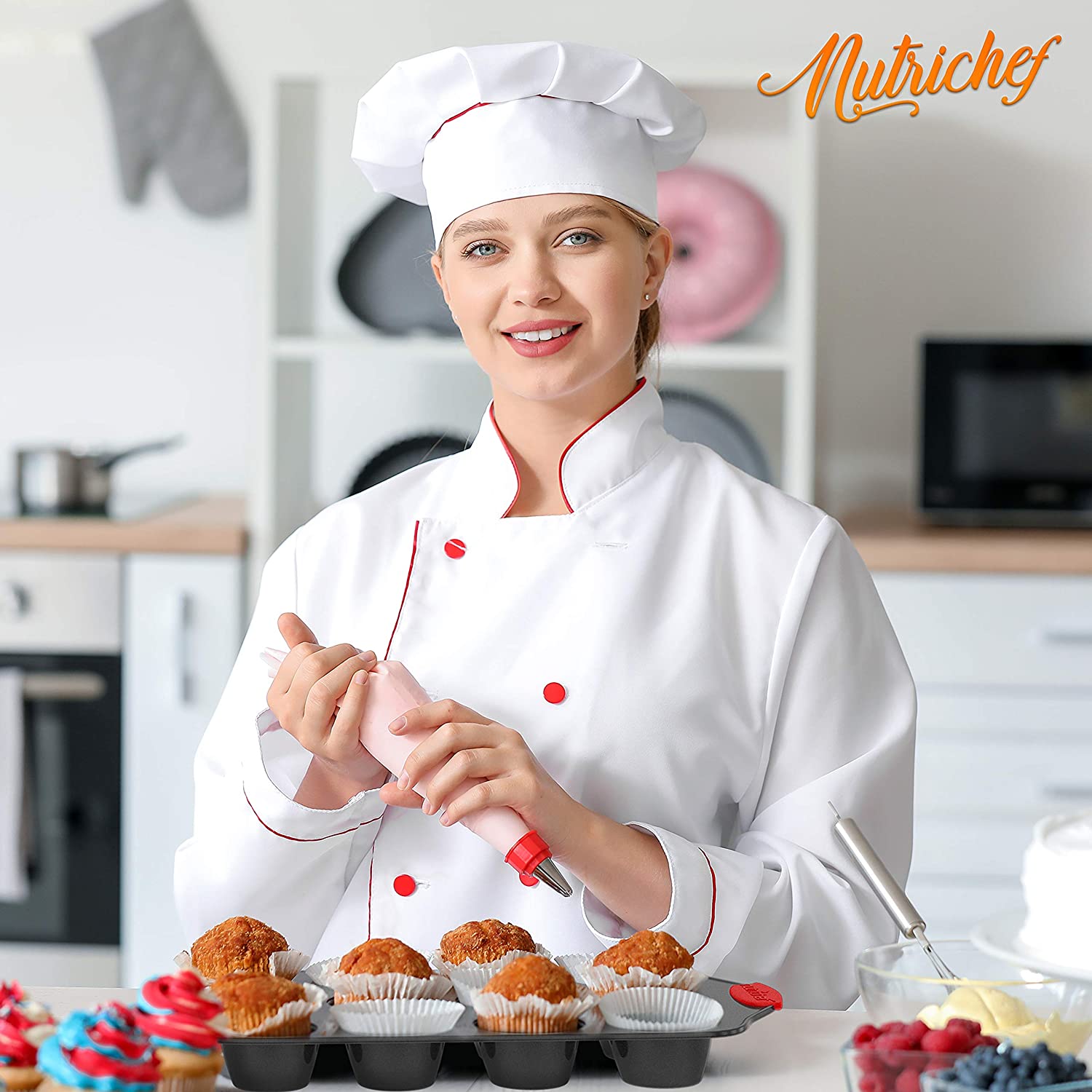 Nutrichef w/Heat Red Silicone Handles, Oven Safe