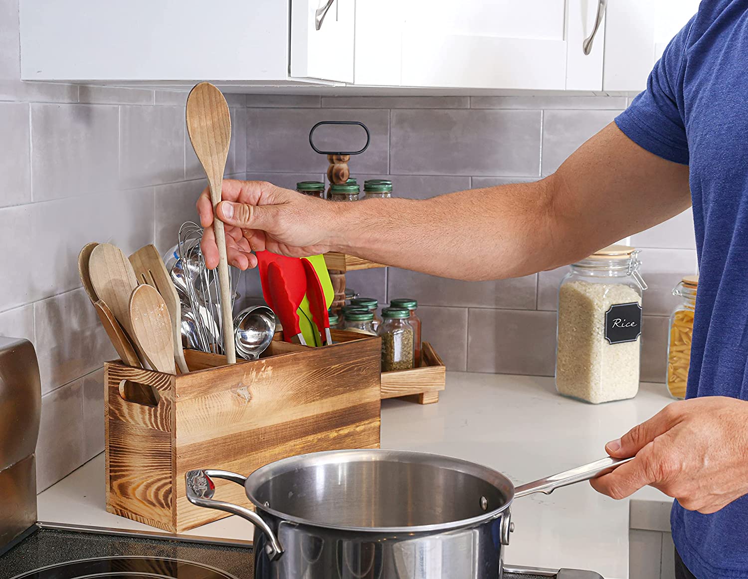 Tervis Utensil Holder in Rustic Wood Countertop Organizer