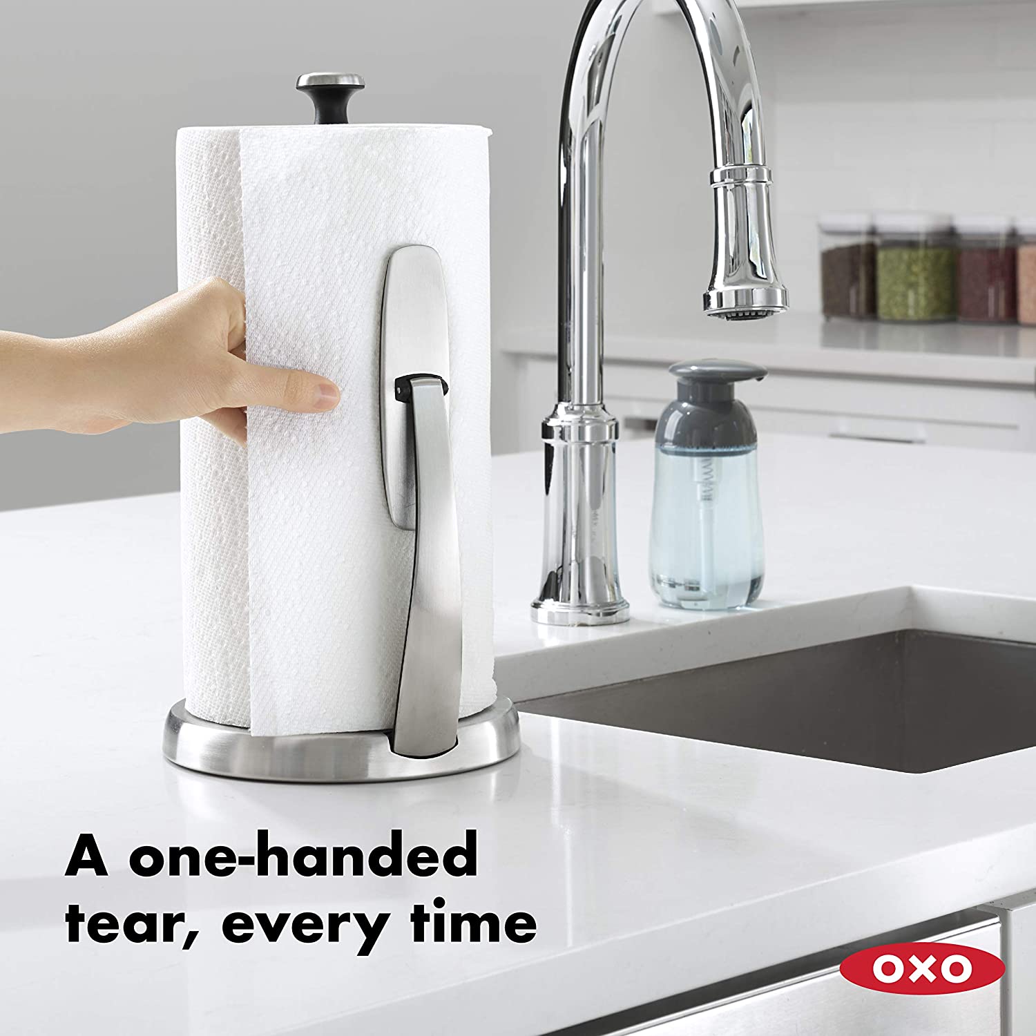 Full Size Dish Rack, Light Grey & OXO Good Grips SimplyTear Paper Towel Holder - Stainless Steel