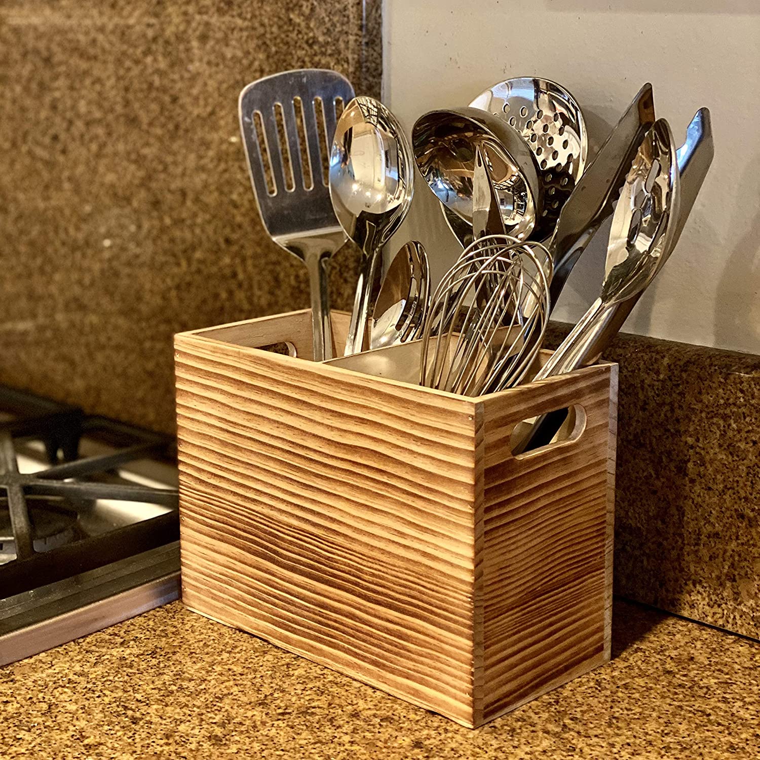 Tervis Utensil Holder in Rustic Wood Countertop Organizer