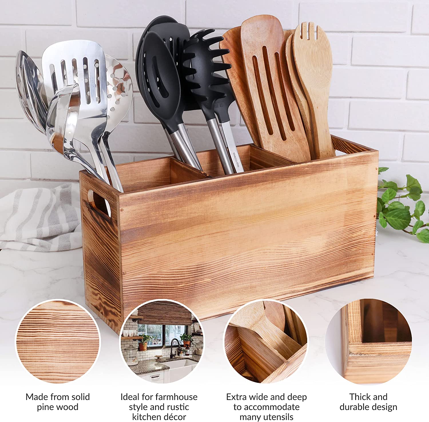 Tervis Utensil Holder in Rustic Wood Countertop Organizer