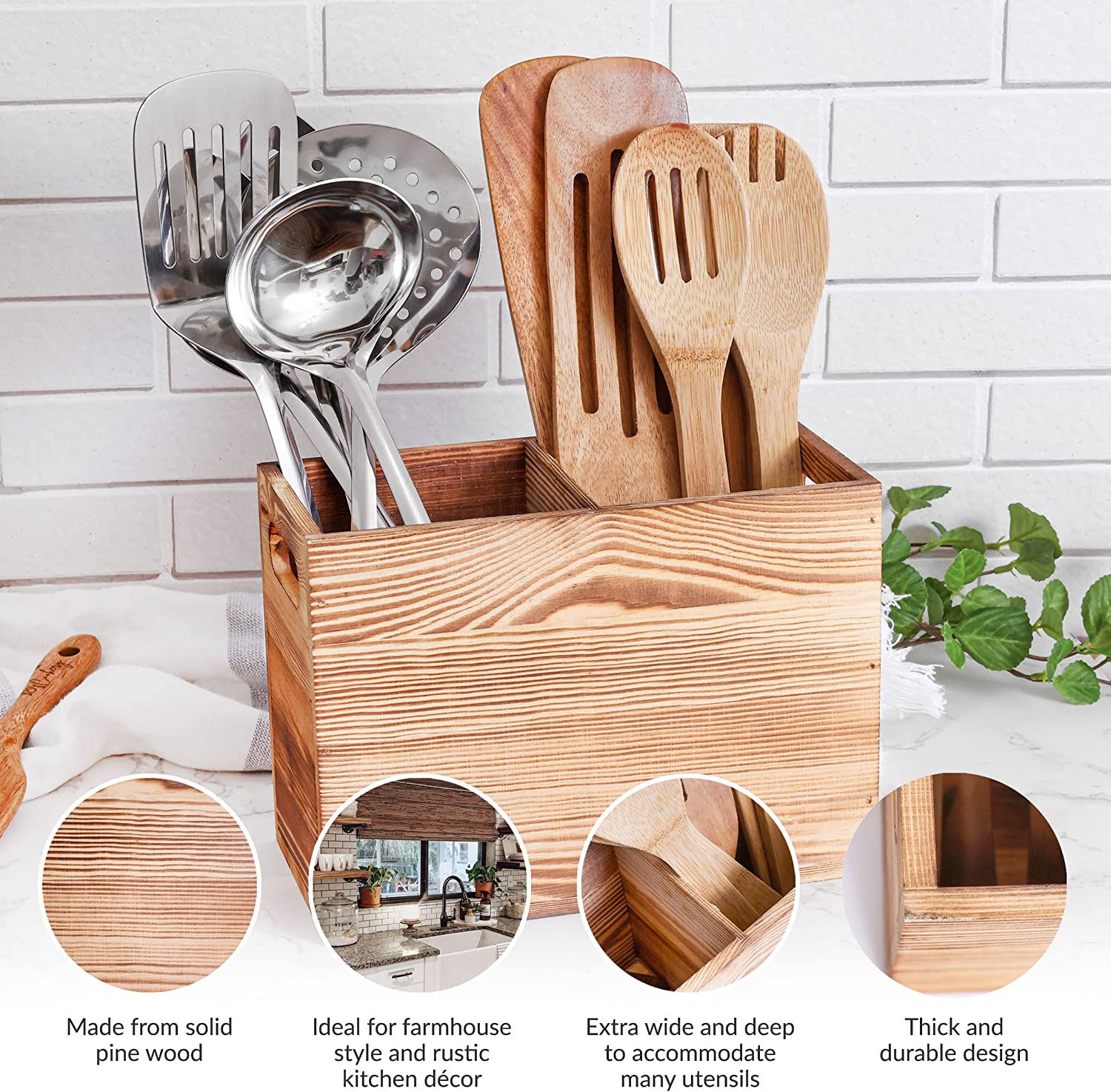 Tervis Utensil Holder in Rustic Wood Countertop Organizer