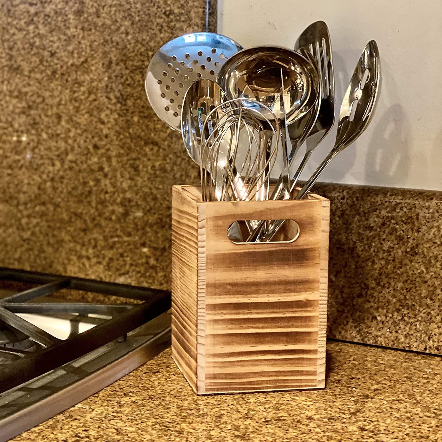 Tervis Utensil Holder in Rustic Wood Countertop Organizer